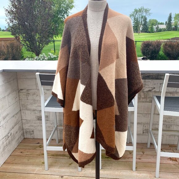 Hand Knit Lagenlook Boho Heavyweight Wool Knit Wrap Cardigan Sweater - Picture 1 of 15